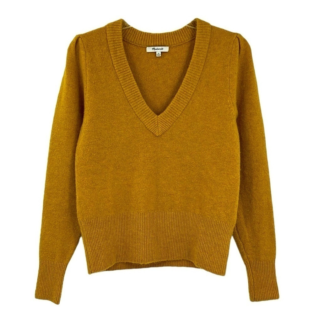 Madewell Westgate V-Neck Wool Blend Sweater in Coziest Yarn SZ XL Gold